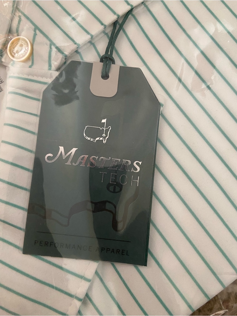 Official Masters Tech Men's White & Green Striped Polo Shirt Sz L - 2026 - Picture 4 of 5